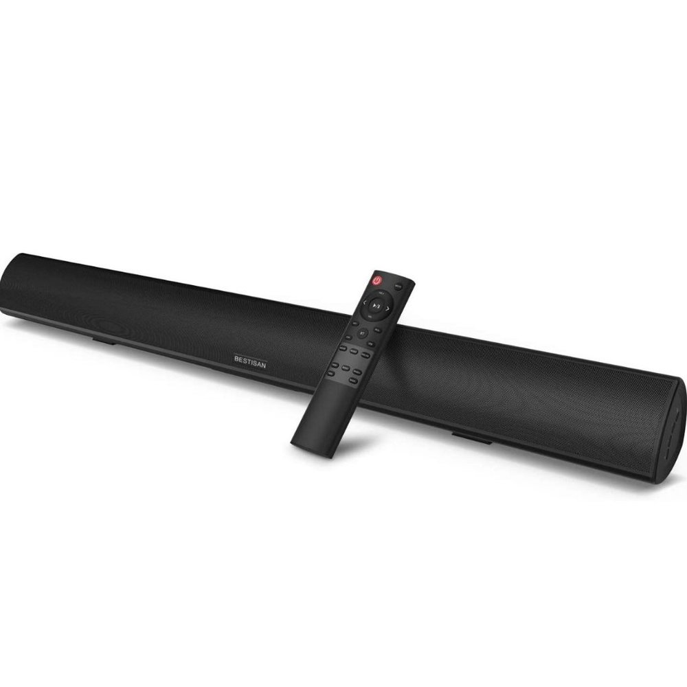 BESTISAN Soundbar, TV Sound Bar with Dual Bass Ports Wired HDMI and Wireless